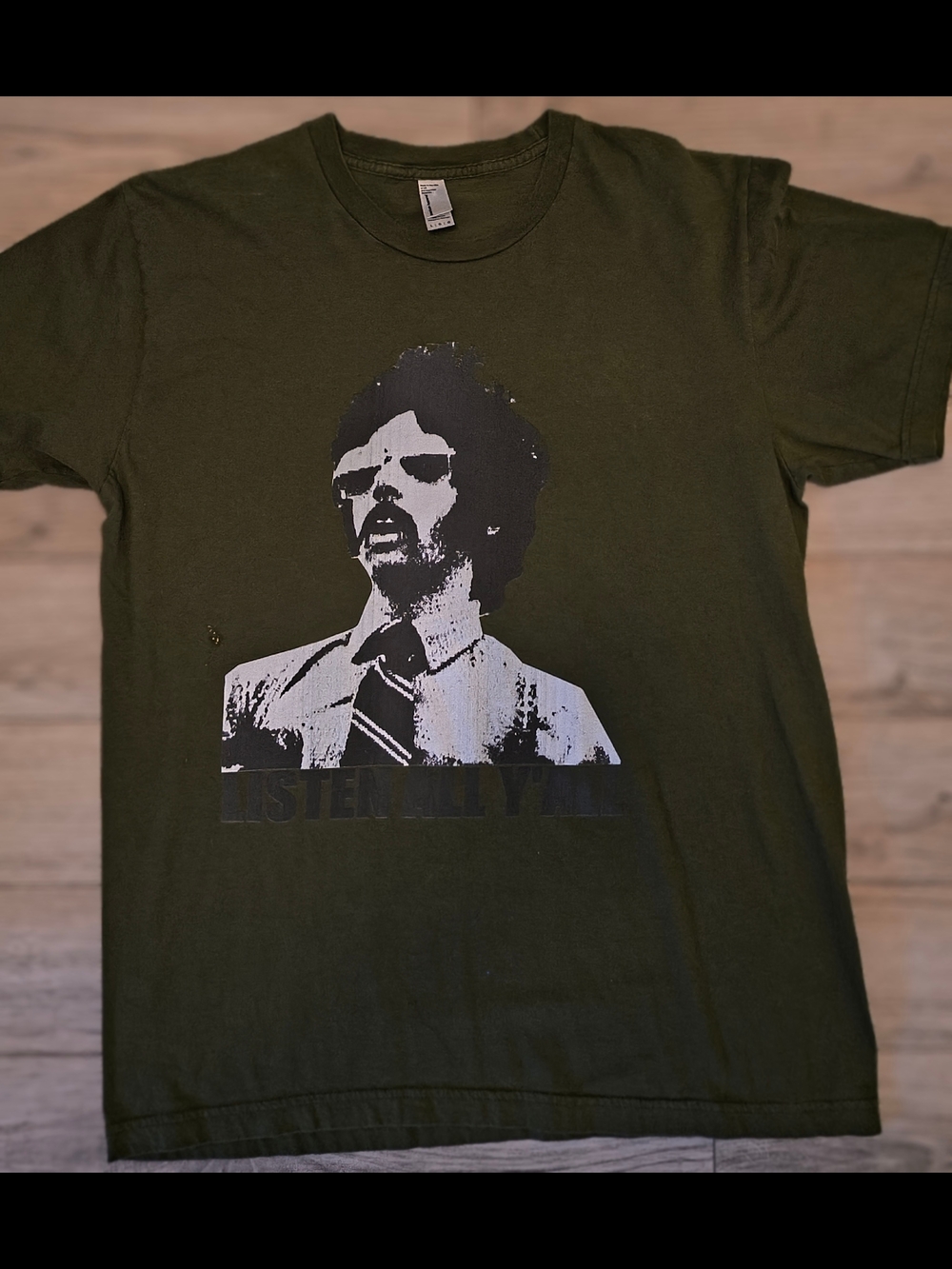 American Apparel Olive Short-Sleeve Graphic Tee with Monochrome Print